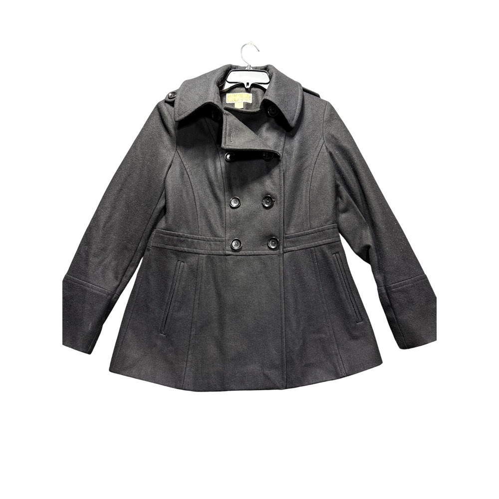 Michael Kors Peacoat Women Medium Black Wool Blend Double Breasted Pockets